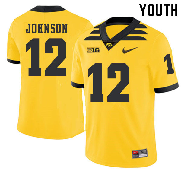 2019 Youth #12 D.J. Johnson Iowa Hawkeyes College Football Alternate Jerseys Sale-Gold